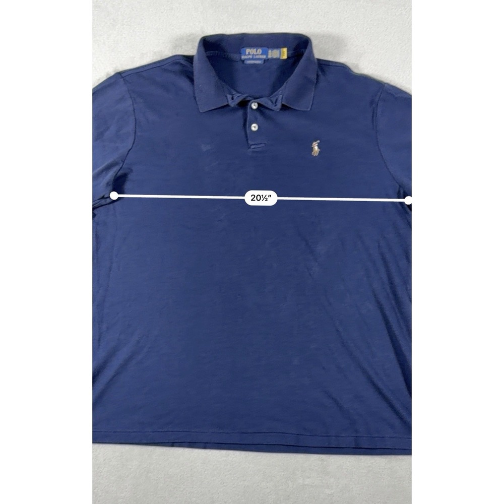 Polo Ralph Lauren Custom Slim Fit Polo Shirt Mens XL Blue Cotton Mesh Brown Pony - Picture 9 of 16